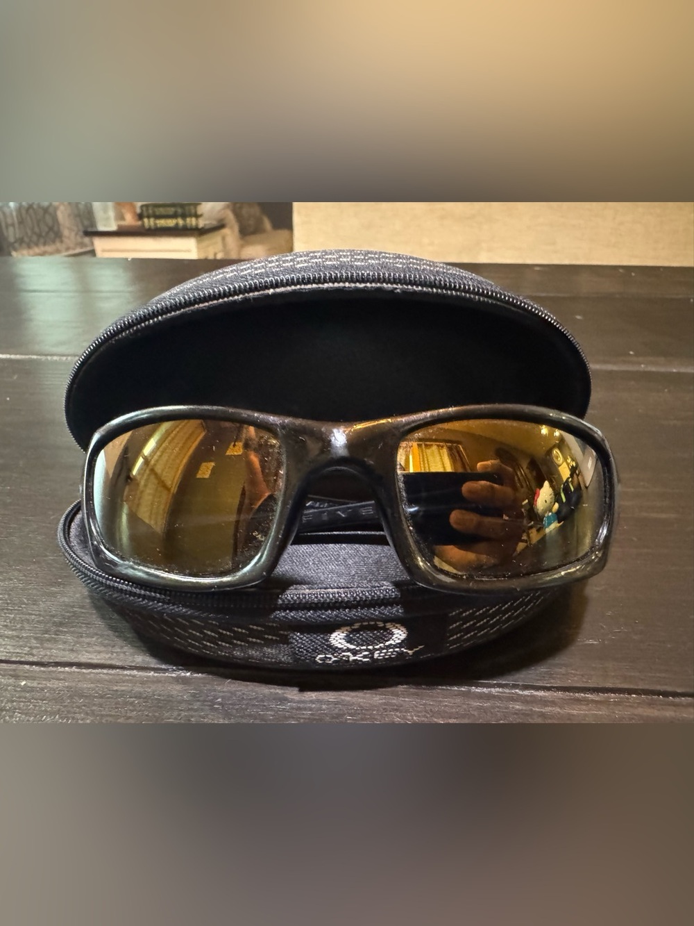 Oakley Men’s Black Frame five Sunglasses with Amber-Gold Reflective Lenses
